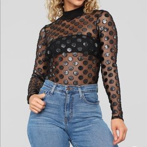 NEW MESH POLKA DOT BODYSUIT THONG STYLE STOCK PICS